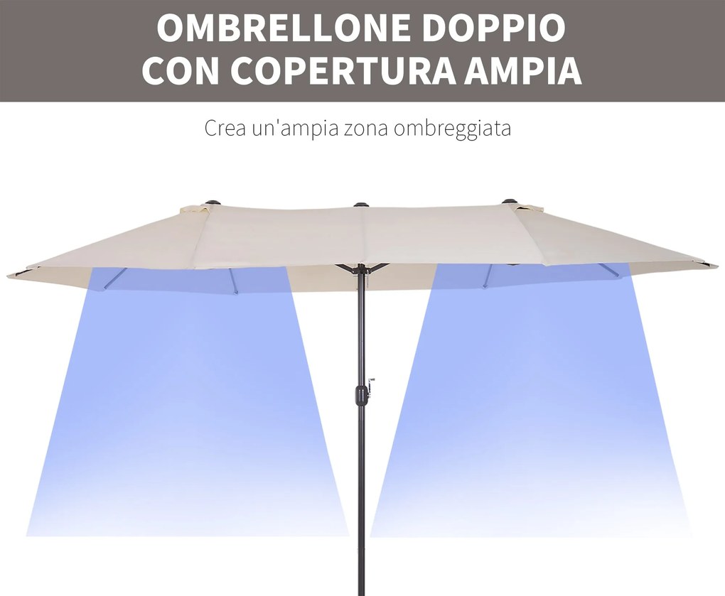 Ombrellone da Giardino 4,6x2,7 m Palo Ø48 mm Doppio Tetto Beige...
