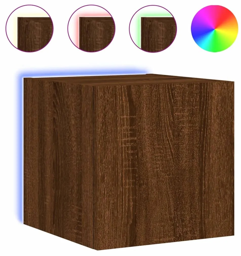Mobile tv a parete con luci led rovere marrone 30,5x35x30 cm