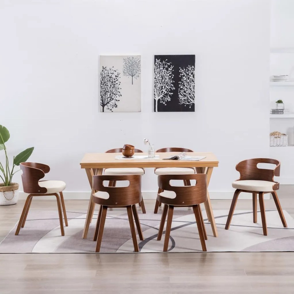Sedie Da Pranzo 6 Pz Crema İn Legno Piegato E Similpelle /