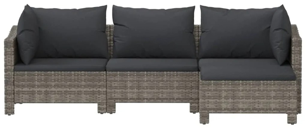 Set divani da giardino 4 pz con cuscini in polyrattan grigio