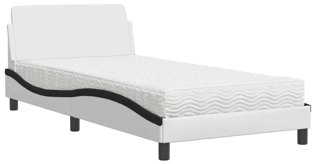 Letto con materasso bianco e nero 100x200 cm in similpelle