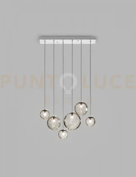Puppet sospensione l6 fume' trasparente cromo lucido 6 luci attacco g9