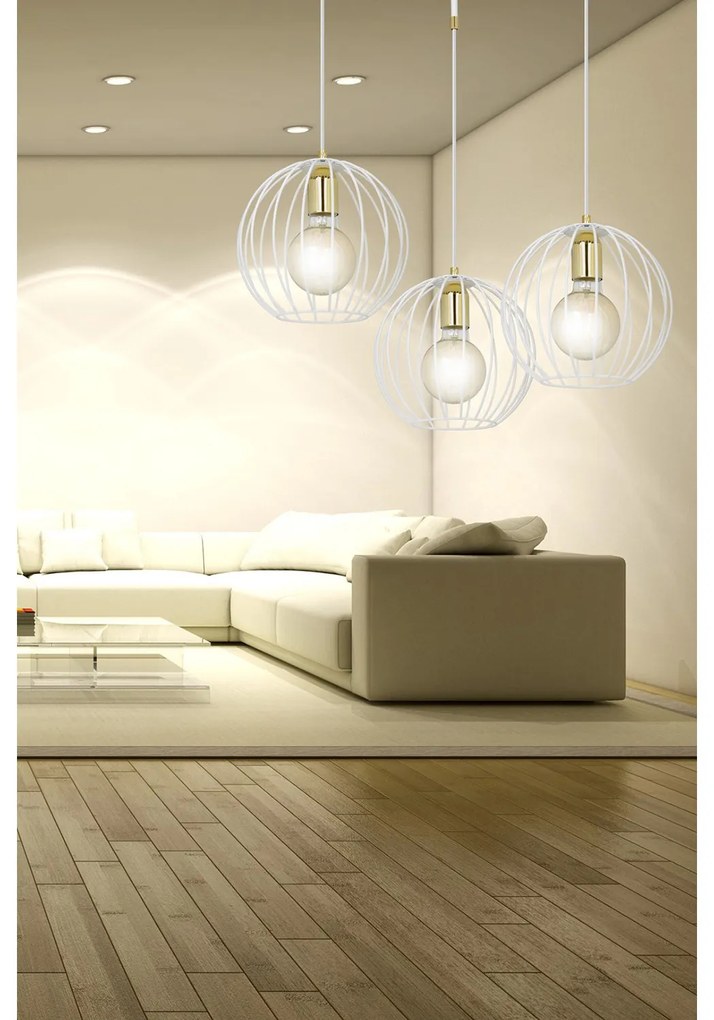 Lampadario Contemporaneo Omoikane Acciaio Bianco 3 Luci E27 Ip20
