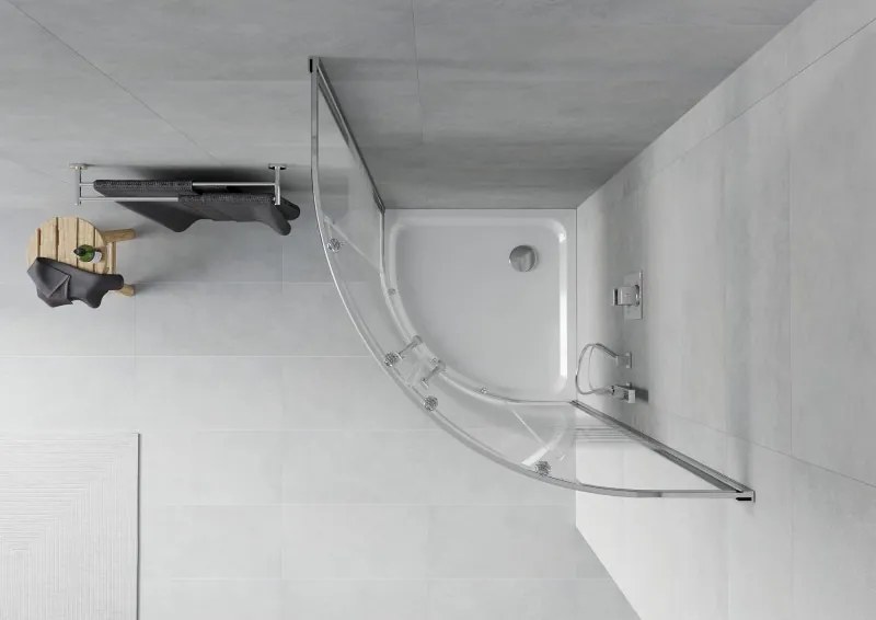 Mexen Rio cabina doccia semicircolare 90 x 90 cm, fasce bianche, cromo + piatto doccia Flat, bianco - 863-090-090-01-20-4110