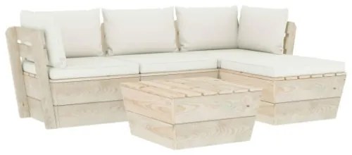 Set Divani da Giardino su Pallet 5 pz con Cuscini Legno Abete