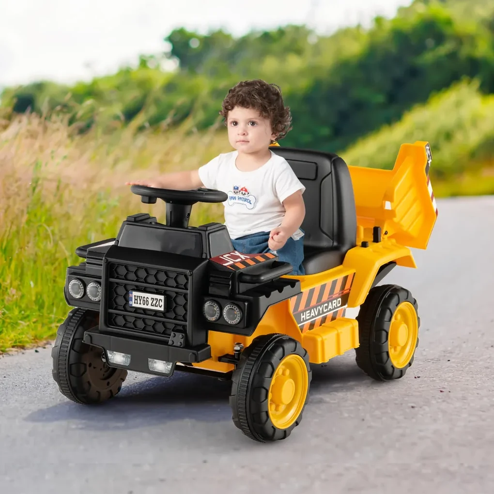 Costway Veicolo costruzione per bambini con ruote resistenti all'usura  casco di sicurezza, Escavatore giocattolo Giallo
