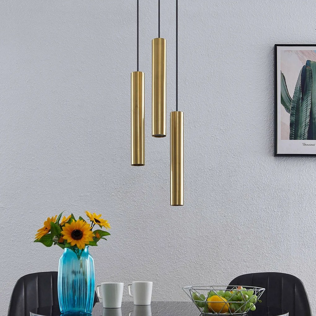 Lampada a sospensione Lindby Joffrey, Ø 24 cm, ottone, a 3 luci, GU10