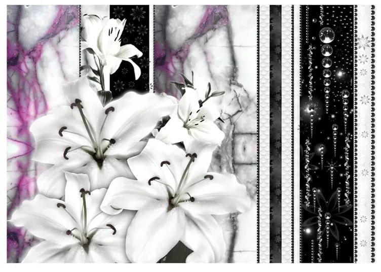 Fotomurale Gigli piangenti su marmo viola