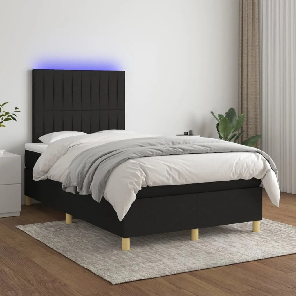 Letto A Molle Con Materasso E Led Nero 120x200cm İn Tessuto /
