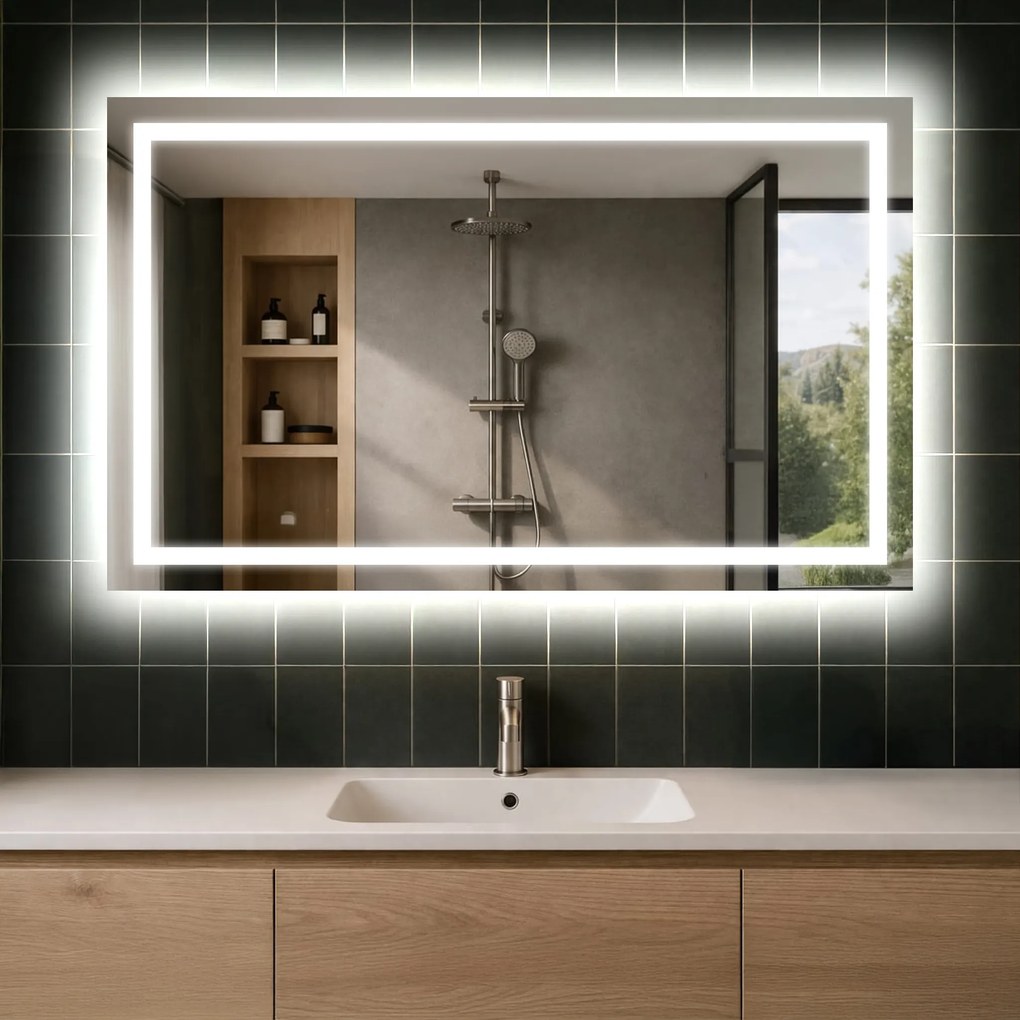 Specchio bagno LED rettangolare L15 su misura retroilluminato design Artforma