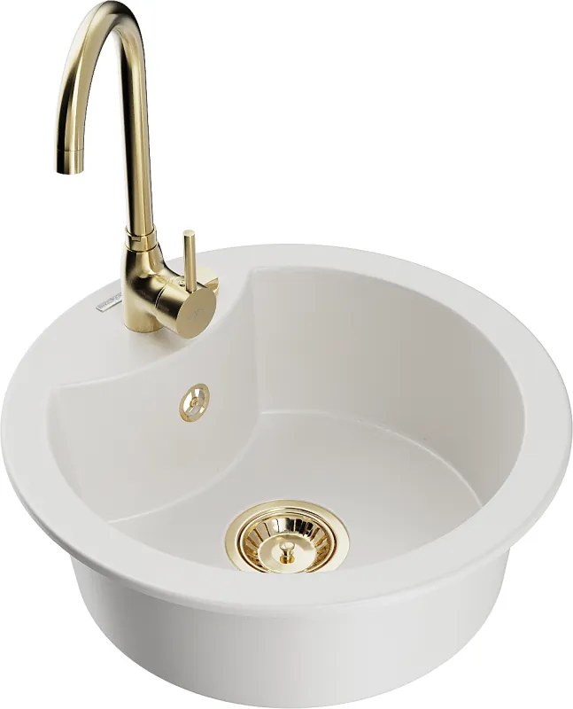 Mexen Diego lavello da cucina in granito a 1 vasca con rubinetto Telma, bianco - 6512-20-670200-50