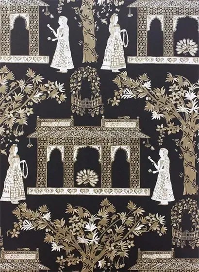 Osborne & Little Tapete Pavilion Garden - Chocolate/ Gold