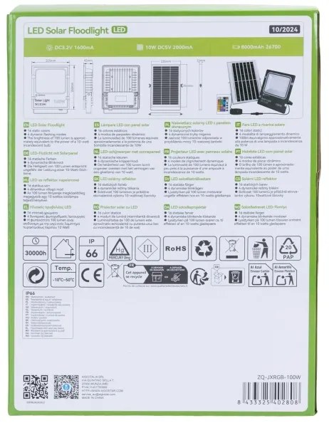 Aigostar - LED RGB Faro solare dimmerabile LED/100W/3,2V IP66 + +TC