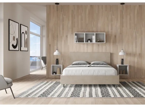Letto contenitore da 160x190 in microfibra sabbia Adele