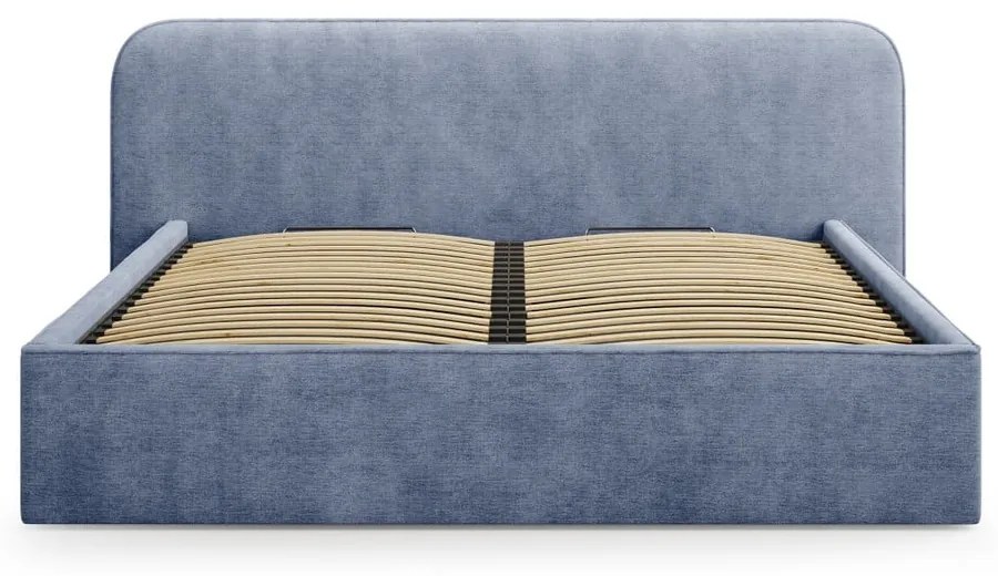 Letto matrimoniale imbottito blu scuro con contenitore e rete inclusi 140x200 cm Elizabeth – Micadoni