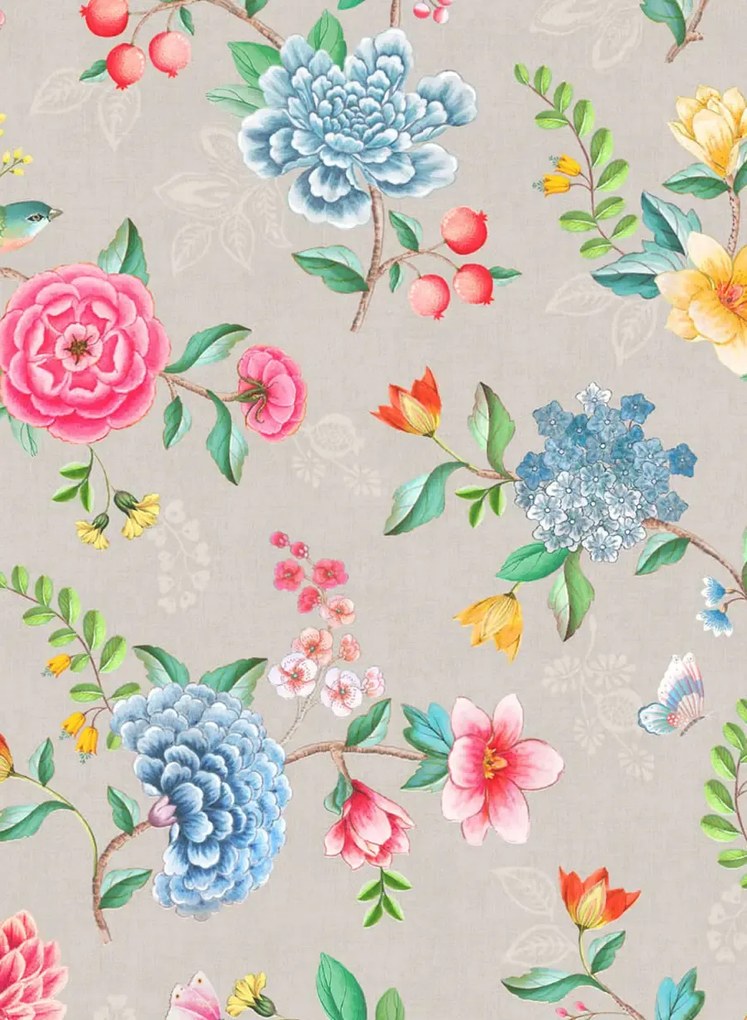Florale Tapete Goodevening von Eijffinger - Grau/ Pink