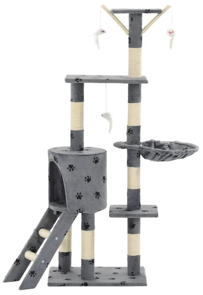 Albero per gatti e tiragraffi sisal 138cm zampe stampate grigio