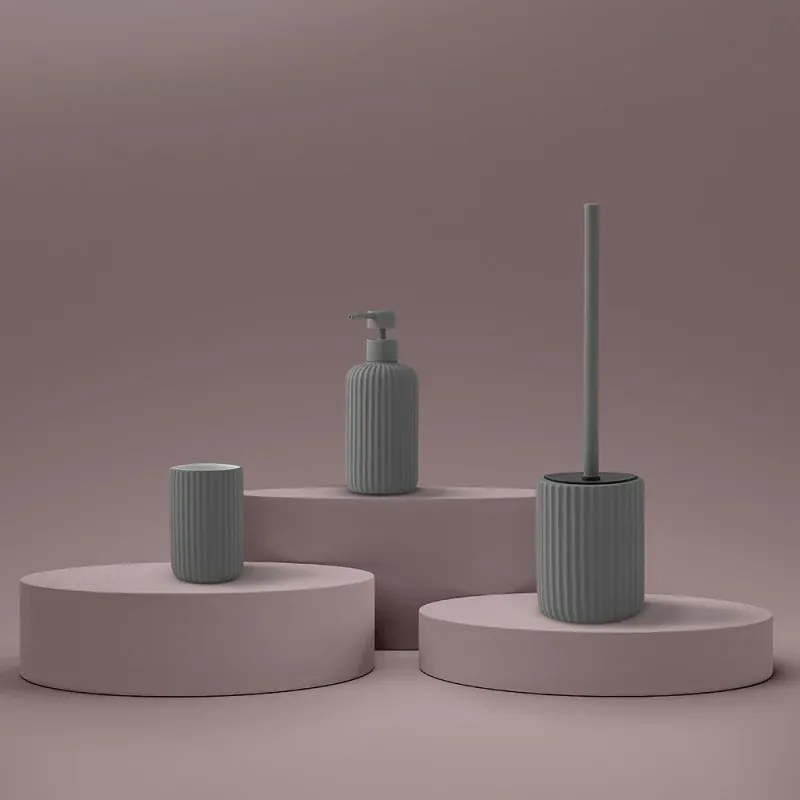 Scopino wc grigio in ceramica soft touch con setole nere Spring