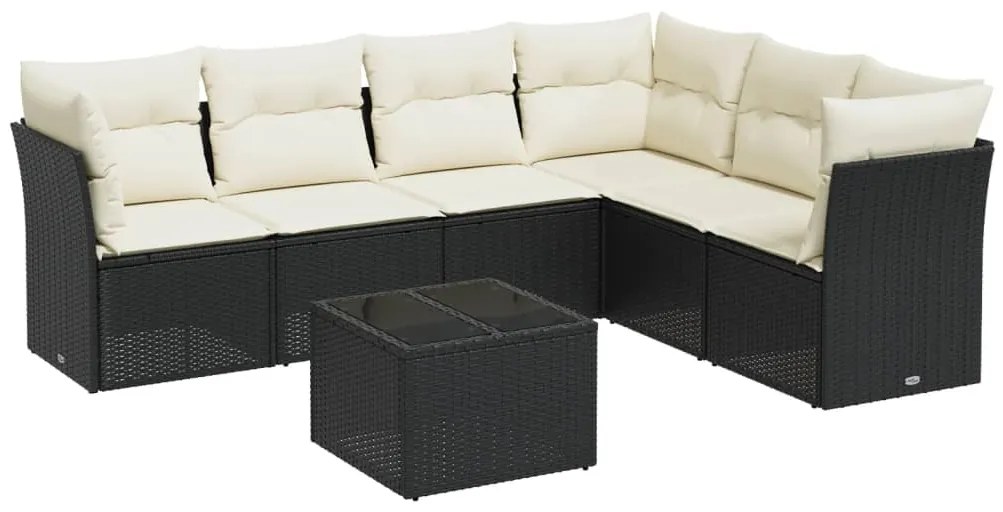 Set divani da giardino con cuscini 7pz nero polyrattan