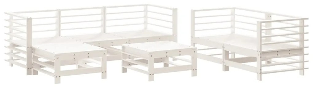 Set salotto da giardino 7 pz bianco in legno massello di pino