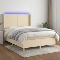 Letto a Molle con Materasso e LED Crema 140x190 cm in Tessuto 3138714