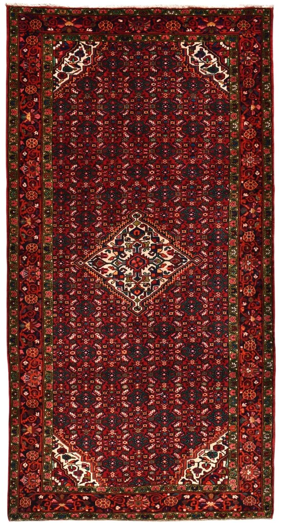Hosseinabad Tappeto 300x160 Rosso (Iran) Annodato A Mano
