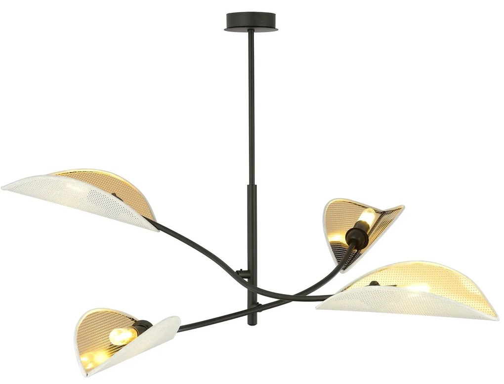 Sospensione Nordica 4 Luci Lotus In Acciaio Nero Bianco E Oro Bracci Regolabili