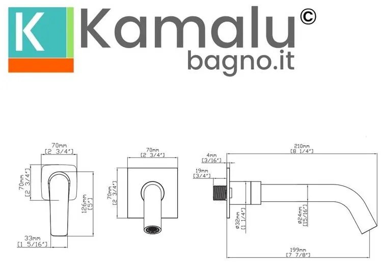 Kamalu - miscelatore lavabo da incasso in ottone con finitura gun metal | kam-l gun metal