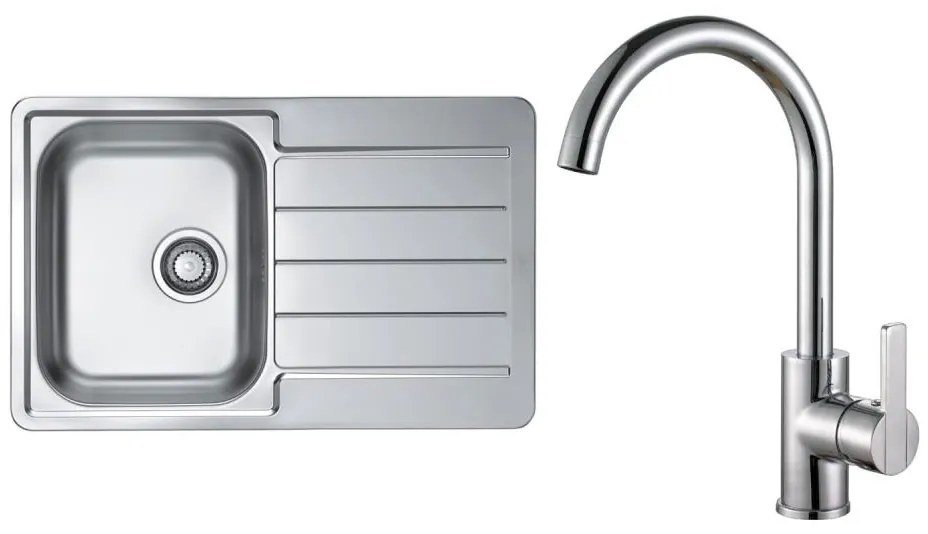 ALVEUS SET0026 - Lavello da cucina LINE + miscelatore per lavello TONIA 29,5 cm satinato/cromato