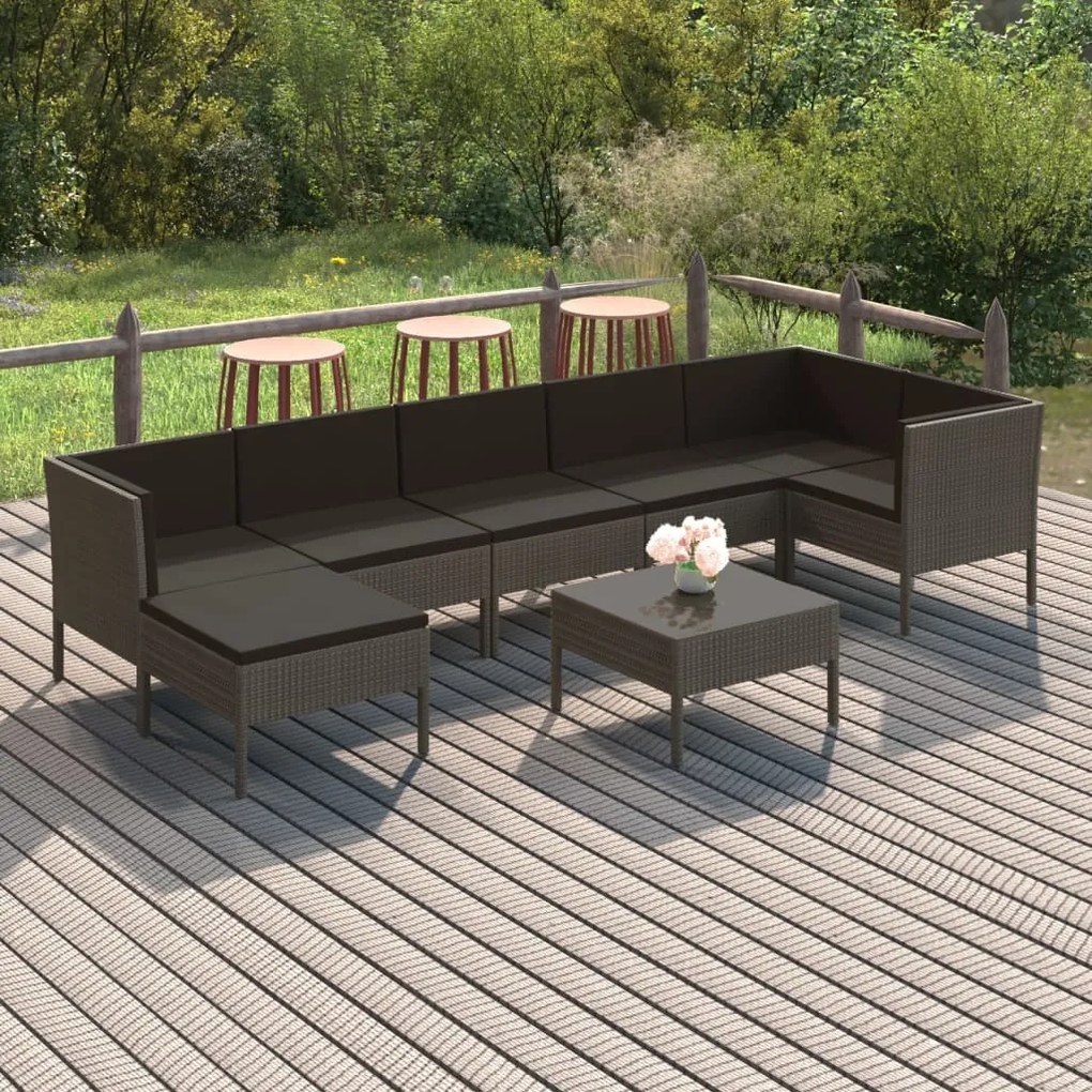 Set divani da giardino 8 pz con cuscini in polyrattan grigio