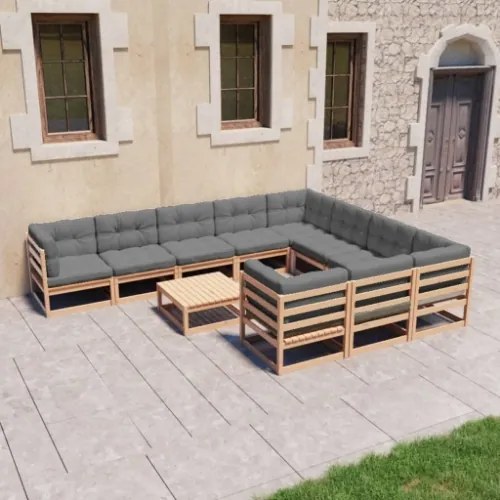 Set Divani da Giardino 11 pz con Cuscini Legno Massello di Pino