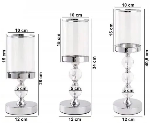 Set di 3 portacandele in cromo lucido