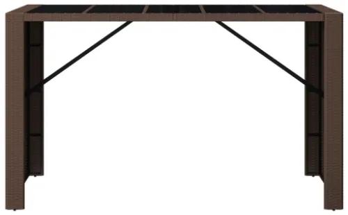 Tavolo Bar con Piano in Vetro Marrone 185x80x110 cm Polyrattan