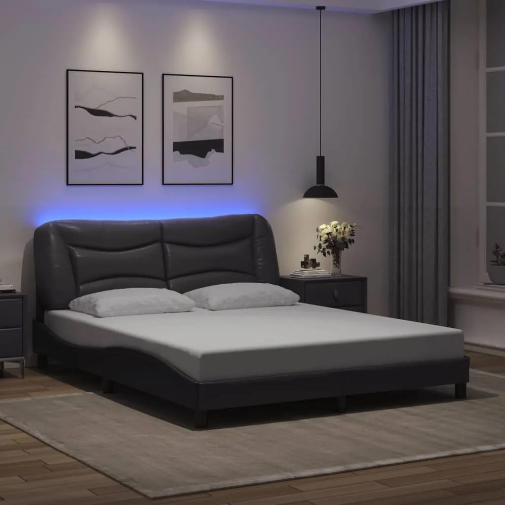 Giroletto Con Luci Led Grigio 160x200 Cm İn Similpelle /