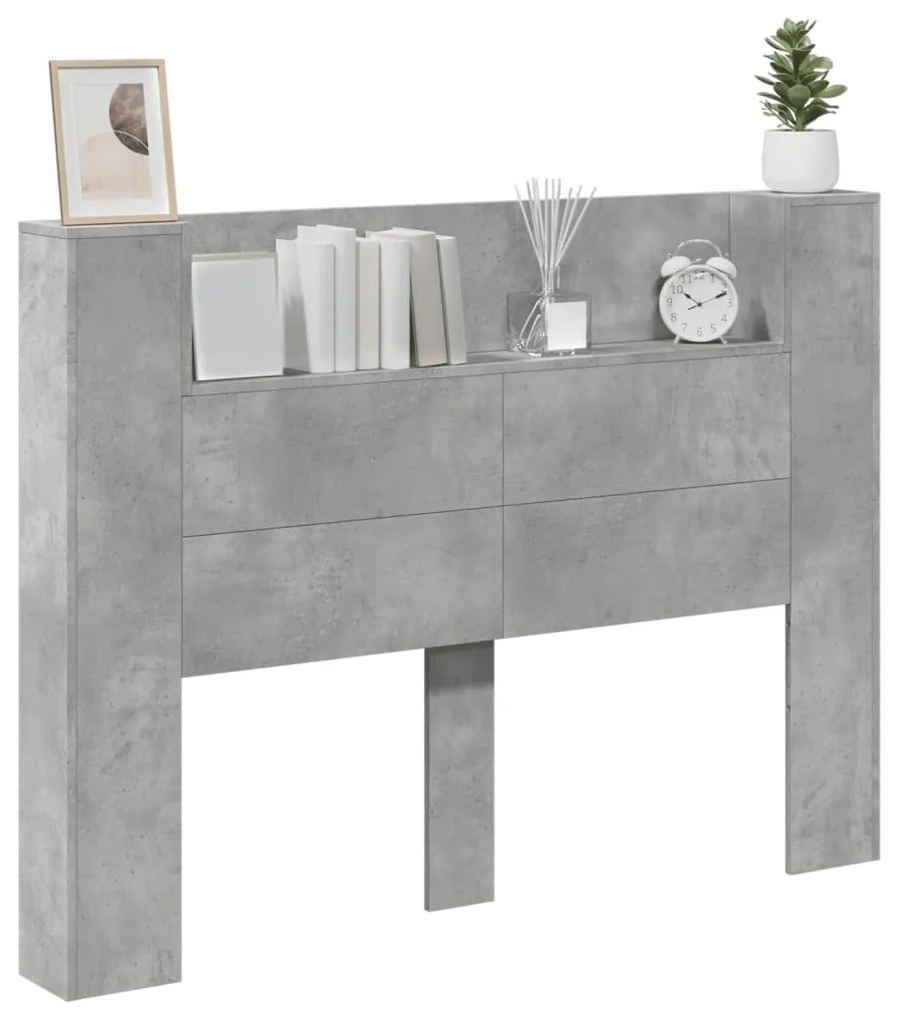 Testiera con contenitore a led grigio cemento 140x16,5x103,5 cm
