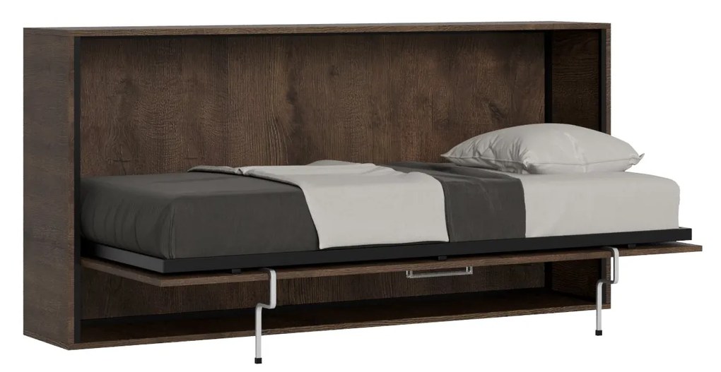 Letto a scomparsa singolo orizzontale Kando con materasso, Noce / Non incluso