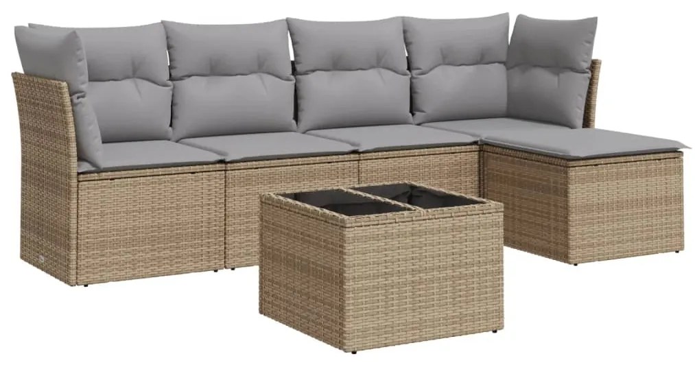 Set divano da giardino 6 pz con cuscini beige in polyrattan