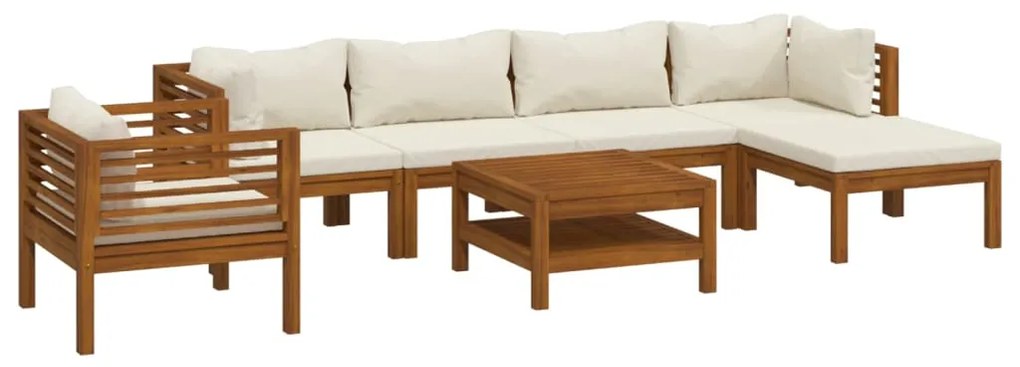 Set divani da giardino 7 pz con cuscini crema in legno acacia