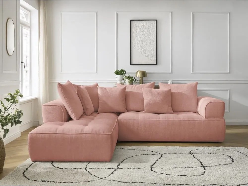 Divano angolare rosa (penisola a sinistra/a L) con rivestimento in ciniglia Whesley – Bobochic Paris