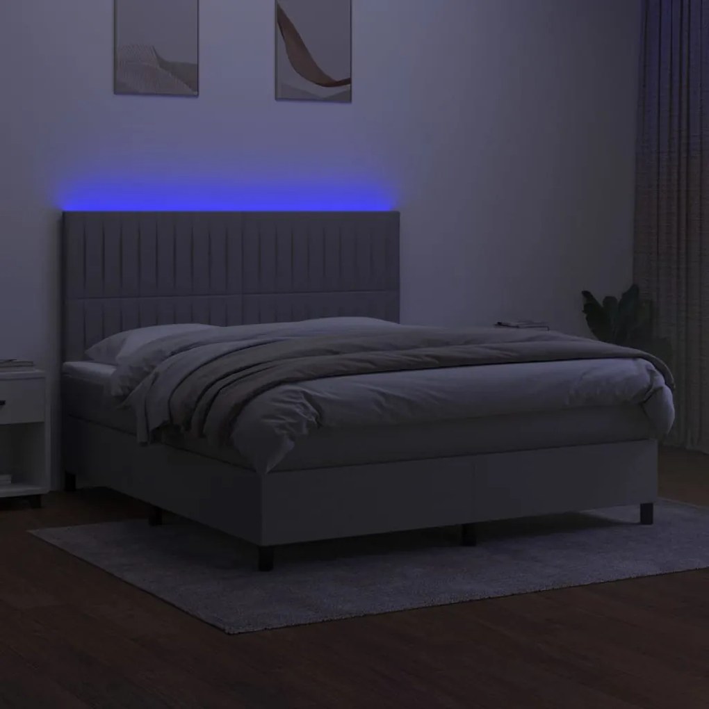 Letto a molle materasso e led grigio chiaro 180x200 cm tessuto