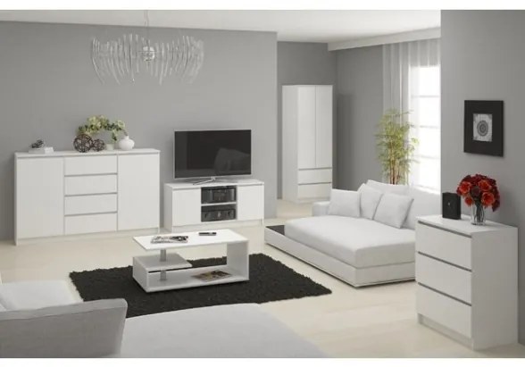 Cassettiera Credenza 140x40x77 Cm 6 Cassetti Artika Bianco Opaco