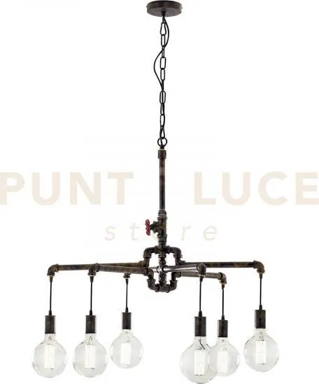 Lampadario a sospensione amarcord ruggine 6 luci attacco e27 71x146cm