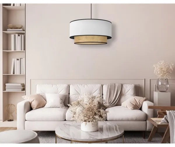 Duolla - Lampadario a sospensione con filo BOHO 1xE27/15W/230V diametro 45 cm bianco/rattan