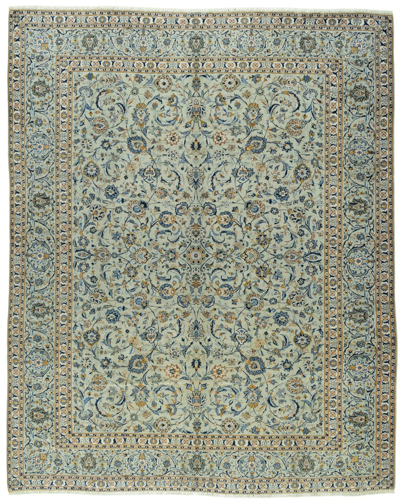 Kashan Tappeto persiano 370 x 300 Verde (Iran) Annodato A Mano
