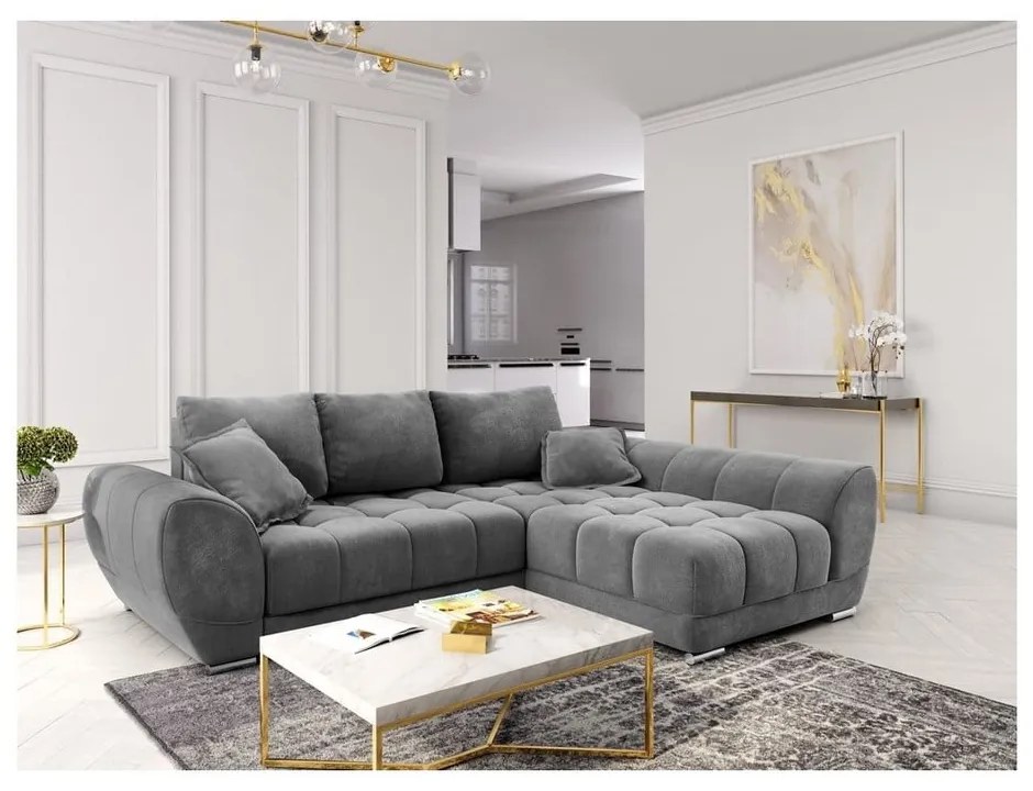 Divano letto angolare grigio con rivestimento in velluto, angolo destro Nuage - Windsor &amp; Co Sofas