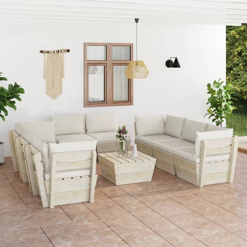 Set divani da giardino su pallet 9 pz con cuscini legno abete