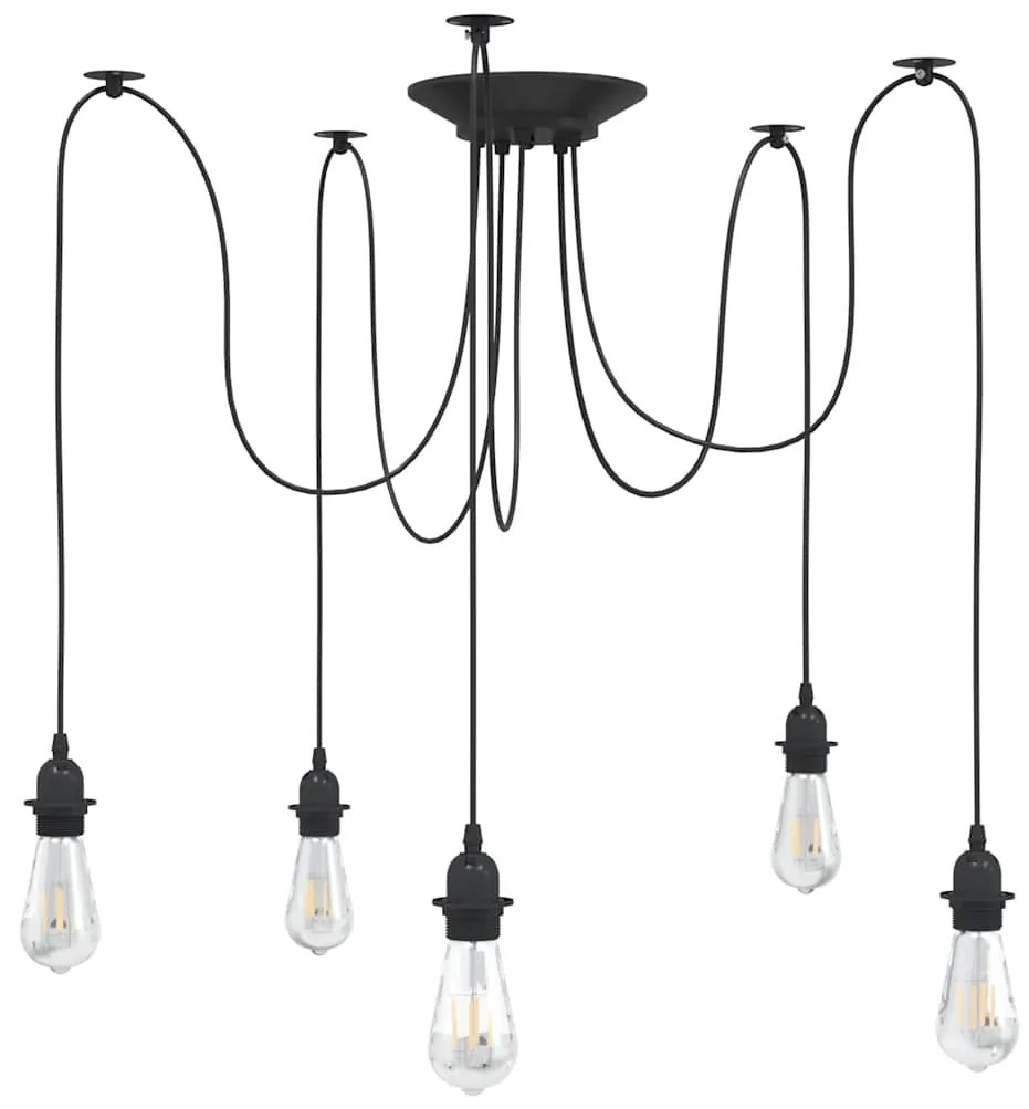 Lampada A Sospensione Con 5 Portalampada E27 İn Metallo Nero /
