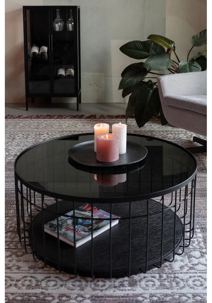 Tavolino da salotto rotondo nero con piano in vetro 80x80 cm Lance – White Label