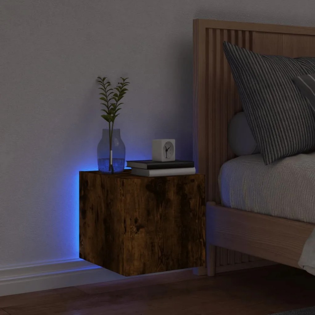 Mobile tv a parete con luci led rovere fumo 30,5x35x30 cm