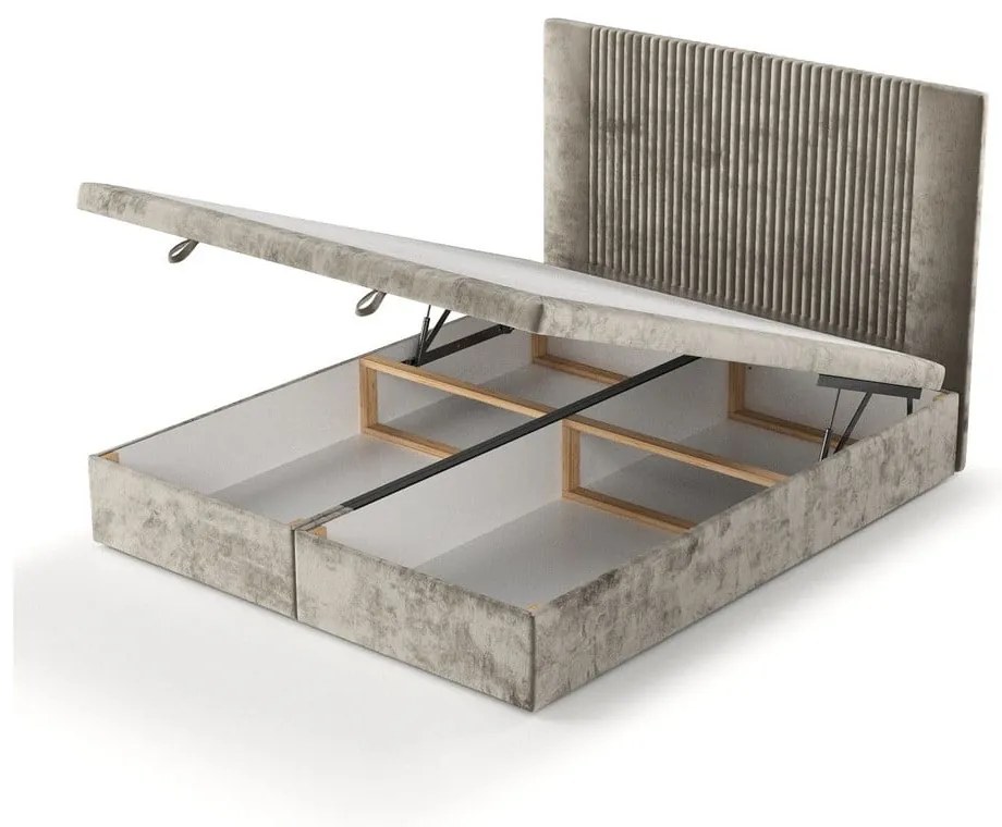 Letto matrimoniale imbottito beige con spazio contenitivo 160x200 cm Mavel - Maison de Rêve